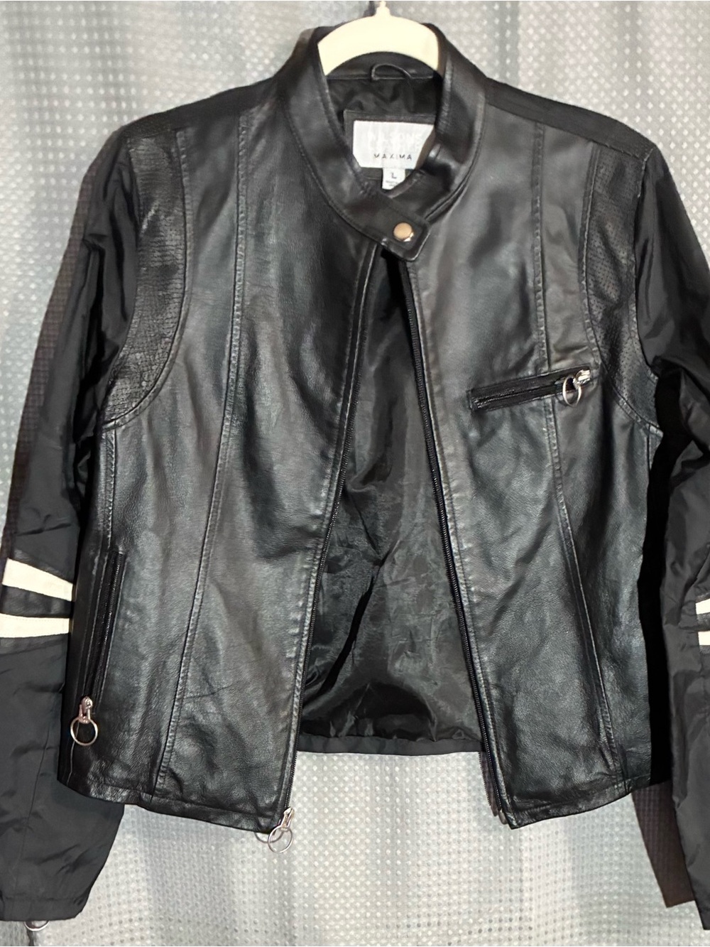 Wilson’s Leather Nylon Jacket Sz L Mix Media O Rings Stripes 90s Y2K Rare VTG